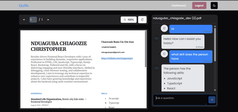 Quills — AI PDF Chat & Document Assistant Web App